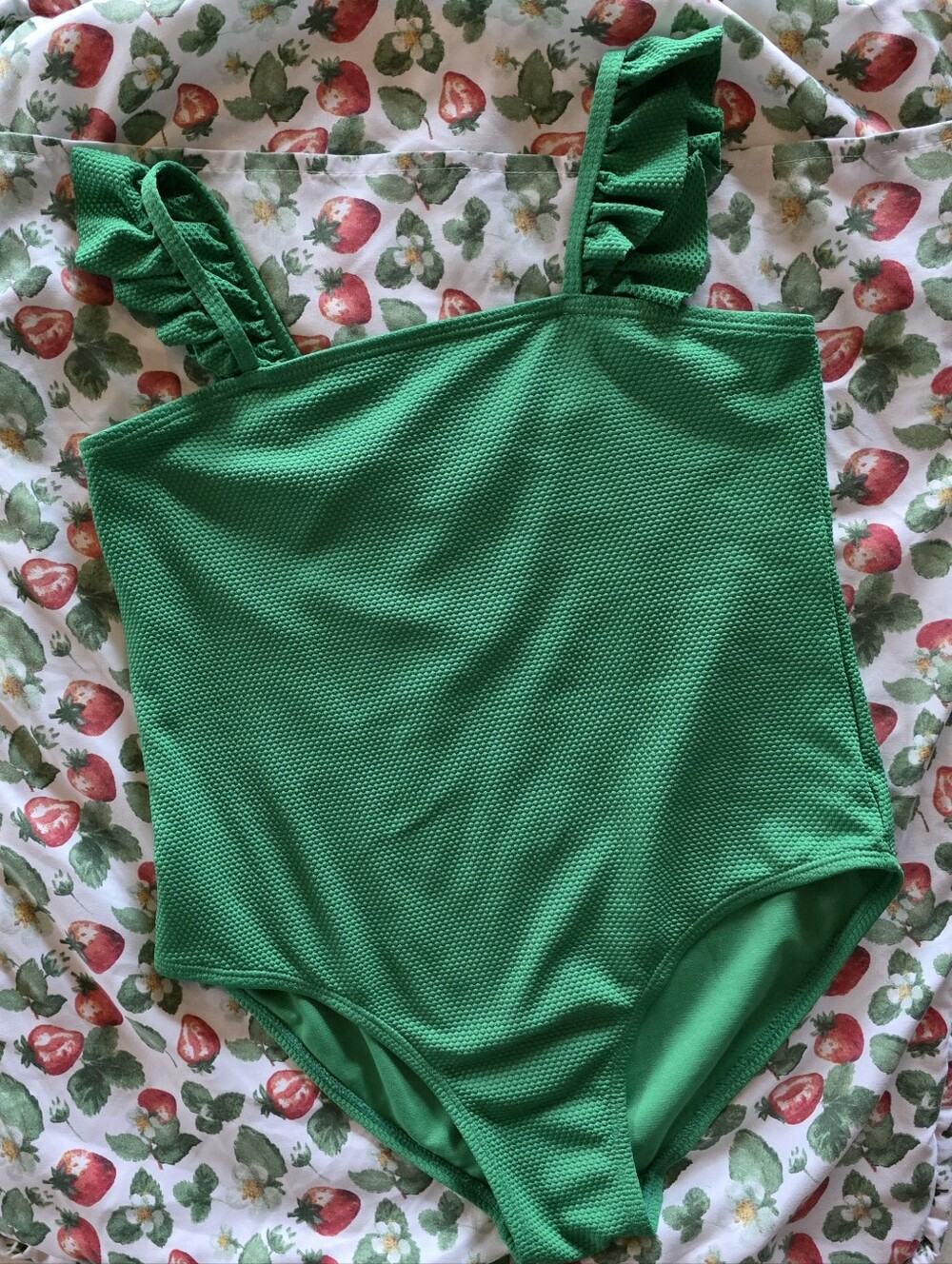 Youth Girls Swimsuit 16/18 Green Ruffled One Piece Kids XL XLTall